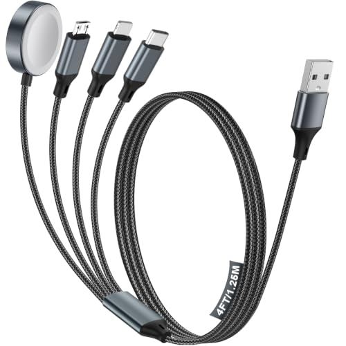 Image of Multi Charging Cable for Apple Watch Charger /iPhone /Samsung Charger,Type C /Lightning /iWatch /Micro Charger Cord for iWatch Ultra /10-2 /iPhone /Galaxy /Airpods,Travel Essentials[1.5M]-Black
