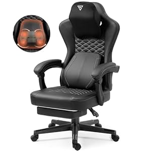 Vigosit Gaming stoel met verwarmde massage lendensteun, ergonomische gaming computerstoel met pocketvering kussen en voetensteun, recliner high back pc-stoel voor volwassenen, zwart