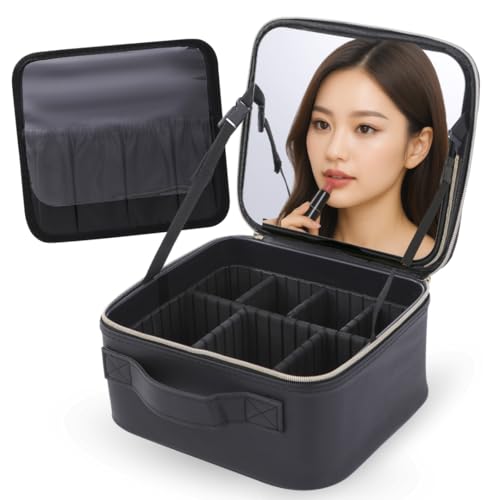 LEAKOKUA(レアコクア) メイクボックス 【高さアップ×鏡付き】 メイクポーチ 大容量 コスメボックス 化粧ポーチ コスメポーチ プロ用 収納ケース 持ち運び 小物入れ (01.back)