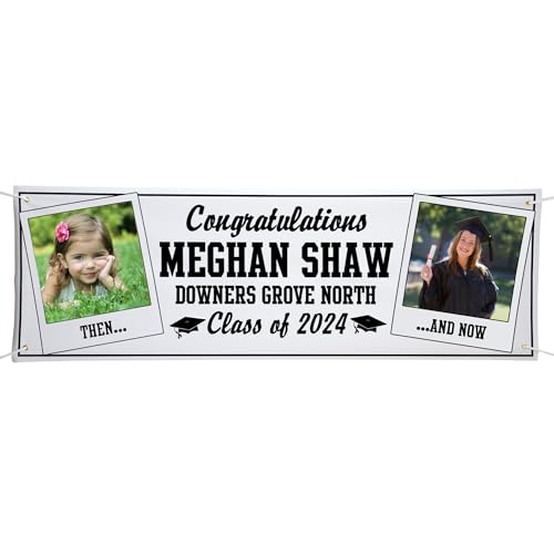 Let's Make Memories Personalized Graduation Banner - Graduation Party Decorations - Customized Congratulations Banner - Class of 2024 - Indoor/Outdoor Vinyl - How Time Flies - Black - 6 ft.