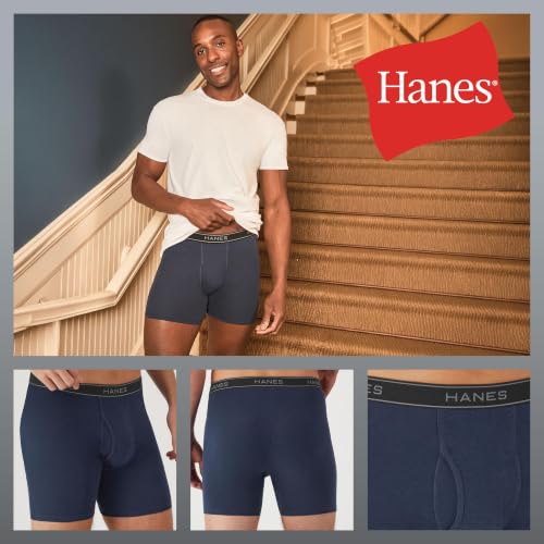 Hanes Lot de caleçons boxeurs en coton frais et respirant évacuant l'humidité pour homme, ne remonte pas, Large – vue 2