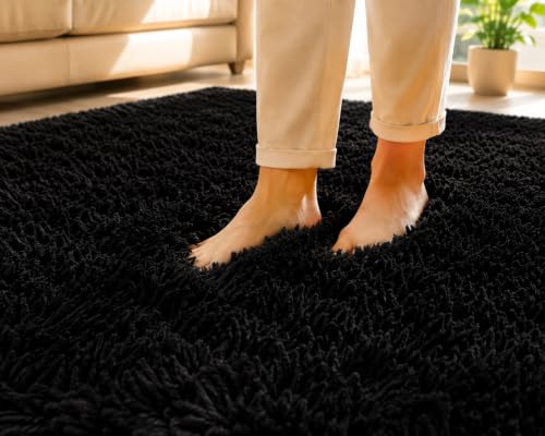 Image of Shaggy Carpet 5x8 Ft for Living Room & Bedroom (Black)