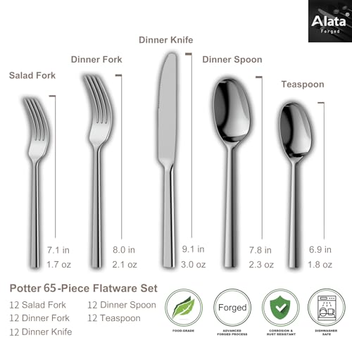 image for Alata Potter 65-Piece Forged Silverware Set, Service for 12 – Premiu