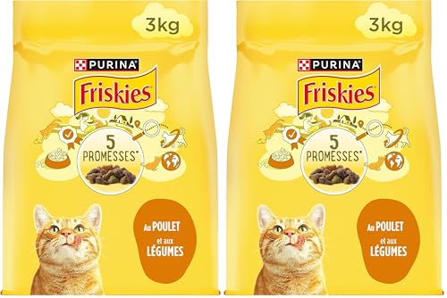 FRISKIES | Chat | Croquettes complètes pour Chats Adultes | Au Poulet et aux Légumes | Aliment Complet Riche en Vitamines et Minéraux | Sac | 3 KG (Lot de 2)