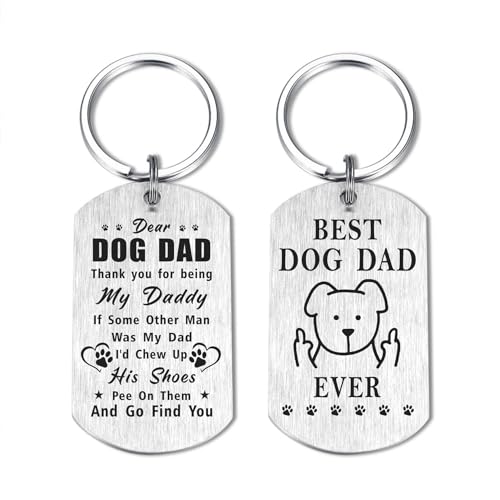 Image of Laluminter Fathers Day Dog Dad Gifts - Best Dog Dad Ever Keychain - I Woof You Gift from Doggy to Daddy