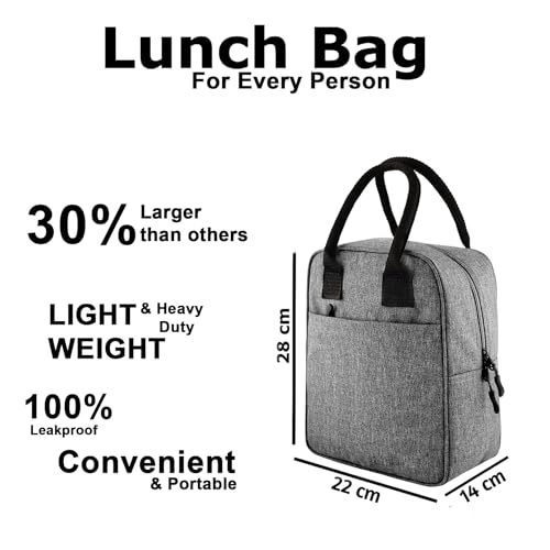 Image of Zaib Insulated Lunch /Tiffin /Travel /Storage Bag | Leakproof Keeps Hot and Cold | Unisex Lunch Box Bag for Kids, Office, Picnic, School (Canvas Grey)