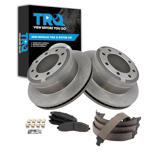 Image of TRQ Rear Brake Pad & Rotor Kit Parking Brake Shoe Set Semi-Metallic Compatible with 2013-2021 Ford F-250 Super Duty F-350 Super Duty
