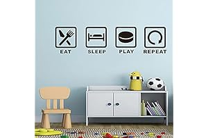 Removable Vinyl Sports Wall Decal for Boys Bedroom-Eat Sleep Play Hockey Repeat Wall Decor (TM-9HOCKEY)