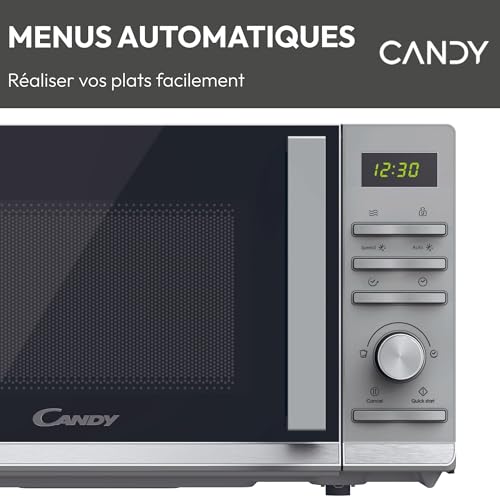 Candy Moderna CMWA23TNDS Four Micro-ondes 900W 23L Digital, Fonction Décongélation, 14 Menus Automatiques, Plateau Tournant en Verre, 11 Niveaux de Puissance, Cuisson Express, Sécurité Enfant, Argent – Image 5