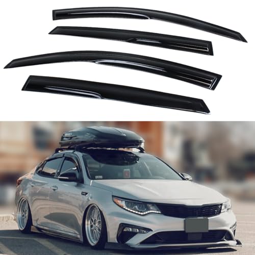 Premium KDM Dark Smoked Tinted 3D Wavy MU Style Window Visor Rain Guard Deflector Compatible for 2016-2020 KIA Optima All Models