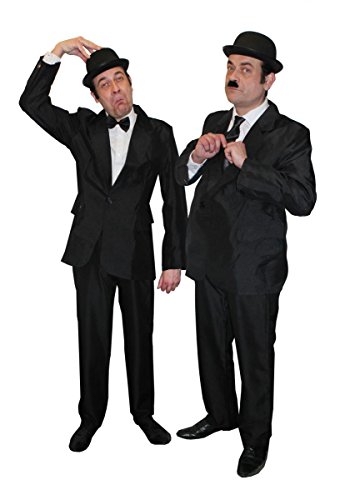 ADULTS LAUREL AND HARDY FANCY DRESS COSTUMES - MATCHING GROUP FANCY DRESS COSTUMES - SUITS, HATS, TIES AND MOUSTACHE - (LARGE & LARGE)