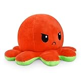TeeTurtle - The Original Reversible Octopus Plushie - Red + Green - Cute Sensory Fidget Stuffed Animals That Show Your Mood, 4 inch
