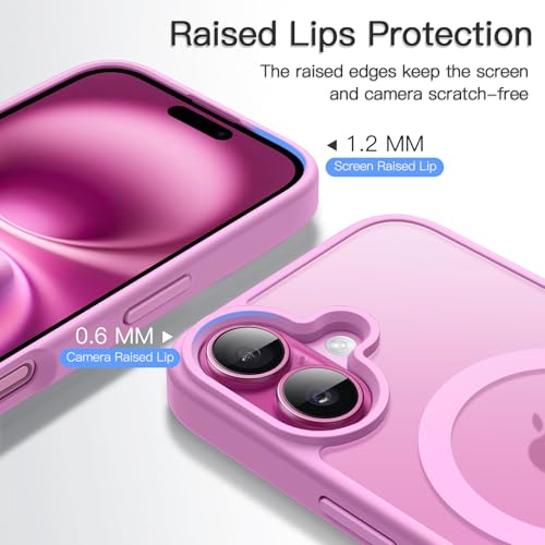 Image of JETech Magnetic Cover Case for iPhone 16 Plus 6.7-Inch Compatible with MagSafe, Translucent Matte Back Slim Shockproof Phone Cover (Pink)
