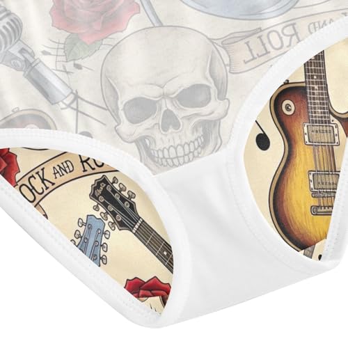 Girl Underwear, Vintage Guitars Skulls Red Roses Toddler Briefs, Cotton Girls Underwear, 2T–8 Years4