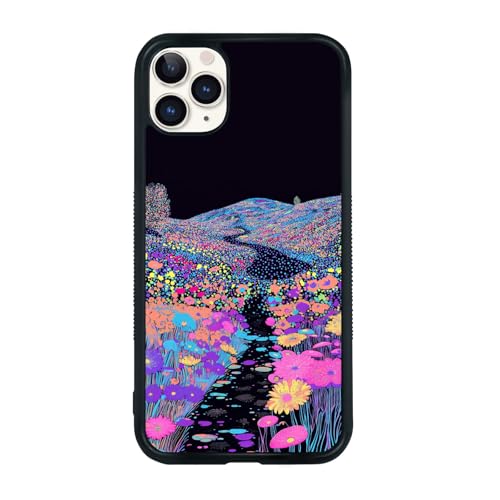 qizjio Neon Psychedelic Flower Field Trail Vibrant Dot Art Phone Case, Shockproof Protective Cover for iPhone 11 Pro