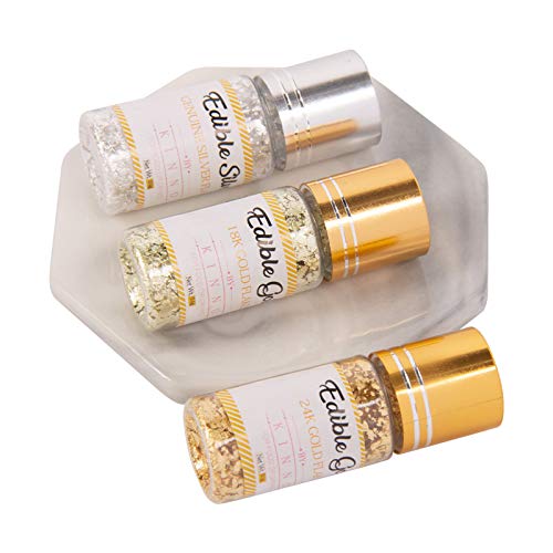 KINNO Edible Gold Flakes - 3 Bottles of Metallic Gold Flakes for Drinks, Cake Decorations, 0.3 Grams in Total