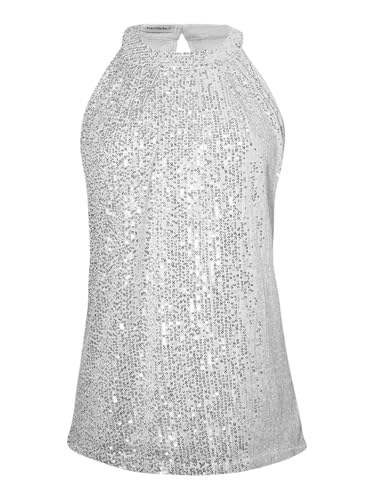Sparkly Sequin Tops for Women Halter Tank Top Shiny Glitter Club