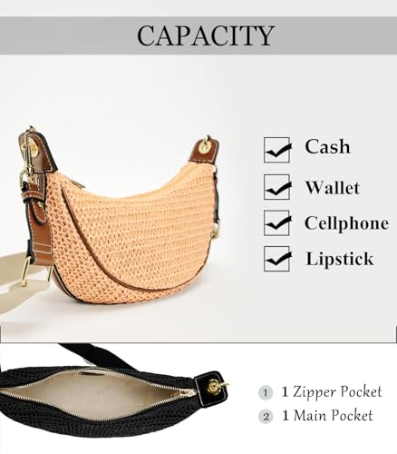 Image of Straw Crossbody Bags for Women Beach Woven Hobo Handbag Summer Chic Crescent Shoulder Purses with Adjustable Strap 2026