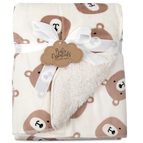 Image of Baby Essentials Sherpa Fleece Baby Blanket 35x30 - Super Soft, Warm Reversible Baby Blankets for Newborns, Infants, Toddlers, and Nursery