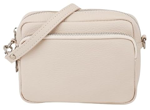 SH Leder Torba na ramię z prawdziwej skóry kopertówka mała torebka wieczorowa torba codzienna z regulowanym paskiem na ramię 18 x 13 cm Pia G394, beżowy, S
