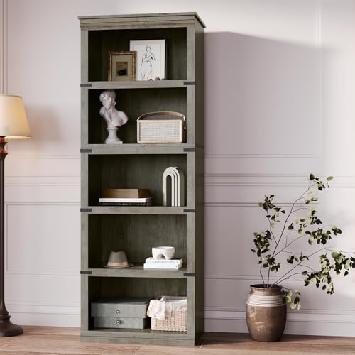 CABIHOME 71" Tall 5-Tier Wooden Bookcase - Farmhouse Style Book