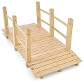 Tangkula 5 FT Wooden Garden Bridge, Arch Stained Finish Footbridge with Double Safety Rails, Outdoor Fir Construction Decorative Bridge Walkway for Backyard, Gravel Road, Creek, Farm (Natural Wood)