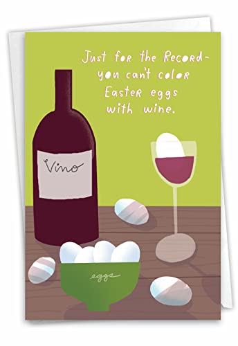 Carte de vœux Pâques humour oeufs de couleurs avec Vin enveloppe 12,7x17,8 cm