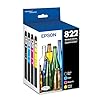 EPSON 822 DURABrite Ultra Ink – Paquete combinado de cartuchos de color y negro de capacidad estándar (T822120-BCS) funciona con WorkForce Pro WF-3820, WF-3823, WF-4820, WF-4830, WF-4833, WF-4834
