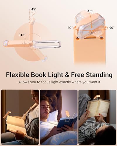Image of DEWENWILS USB Rechargeable Book Reading Light, LED Clip on Booklight Flexible Reading Lights in Bed, Car at Night, Warm White, Brightness Adjustable, Perfect for Bookworms, Kids (Peach Fuzz)