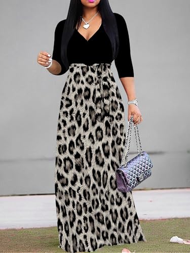 Image of Plus Size Maxi Dress for Women V Neck 3 /4 Sleeve Wrap Dress