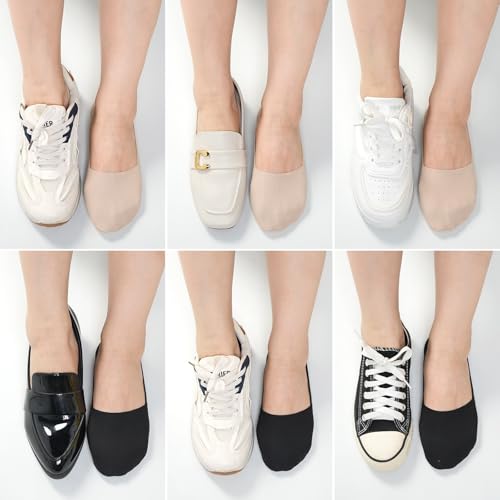 Image of No Show Socks for Women, Non Slip Nylon Thin Footies Invisible Silky Low Liner Socks for Loafers Flats 6 Pairs