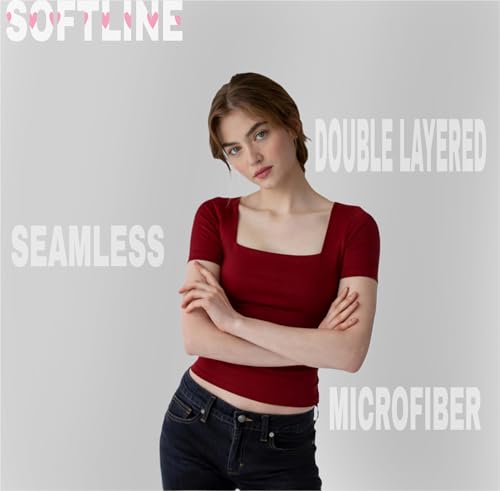 Image of SIGHTBOMB SOFTLINE SQUARE NECK DOUBLE LAYER SHORT SLEEVE MICROFIBER CUDDLE TEE AFFORD LUX EDITION FEATHER TOUCH TOP FOR WOMEN