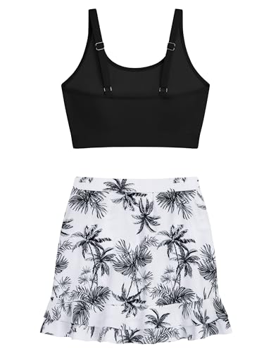 Image of DAXIANG Teens Girls Two Piece Swimsuit Modest Ruffle Skirt Bathing Suit Adjustable Straps Tankini Sets with Padded Size 7-16