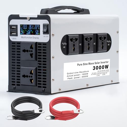 Onduleur pure sinus 1500W avec 5 prises CA pour conversion 48V DC en 110V