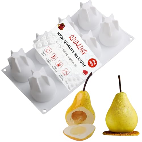 QIUMING Molde De Pastel De Silicona De pera En 3d Moldes Silicona Forma pera moldes silicona 3d para postres No pegajoso Para mousses, pasteles y postres franceses (Blanco, pera, 5.5 * 6.5cm)