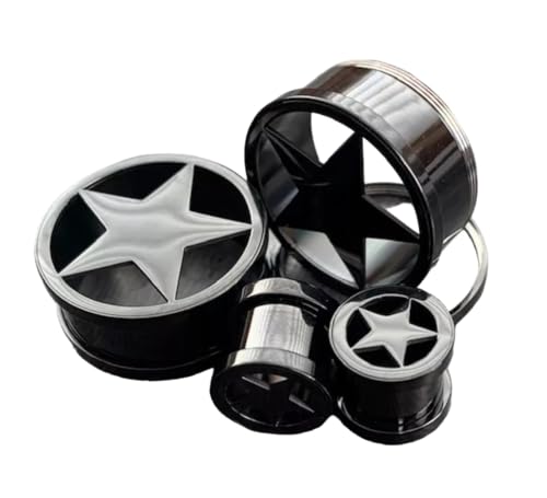 PAIR of Unique Surgical Steel Star Screw Fit Tunnels - Plugs - Gauges - Body Jewelry