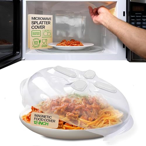 HOVER COVER Magnetic Splatter Cover, 12-Inch Clear BPA-Free Food Lid, Vented...