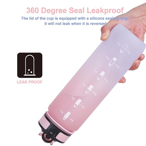 Image of EYQ QuickSpout Water Bottle with Time Marker and Carry Strap, 32 oz, BPA-Free, Non-Toxic, Leak-Proof