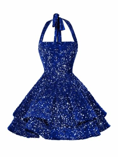 RSOETOO Sequin Short Homecoming Dress for Teen Sparkly Halter Prom Sweet 16 Dresses RO234