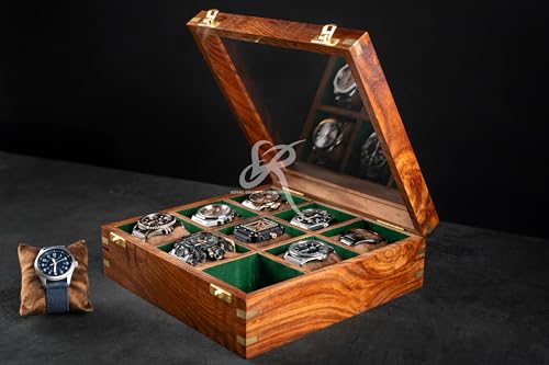 Image of Royal Craft Expertise Watch Box For Men, Wooden watch boxes, Watch case box for men,9 big slots, Watch storage Box, Organiser Display Case,Christmas, Valentine;s Day, (Cocoa brown)