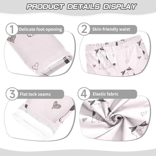 Cat and Heart Girls Leggings,Workout Leggings for Girls Toddler Athletic Legging Size for 3-10T3