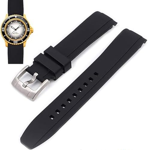 Yhmoo 22mm Curved End Rubber Watch Band For Blancpain X Swatch, Replacement Watch Bands With Buckle For Blancpain X Swatch Fifty Fathoms Rubber Band 22mm Lug watches- Multiple Colors (black)