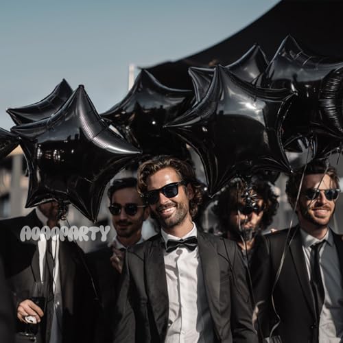 Image of 25Pcs Black Star Shaped Foil Mylar Helium Balloons 18 Inch for Birthday Wedding Anniversary Bachelor Party Decorations Supplies