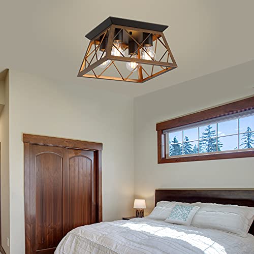 Q&S Semi Flush Mount Vintage 4-Light Bronze Farmhouse Ceiling Light Geometric Rustic Island Light Fixtures For Entryway Hallway Dining Room Living Room Bedroom #TOP2