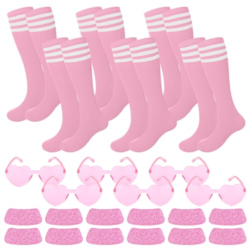 Tarpop 18 18/24 Pcs Knee High Socks Heart Sunglasses Glitter Eye Black Stickers for Adult Sports Team Spirit Accessories (Light Pink)