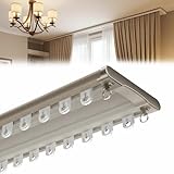 Gardinenschiene 2-läufige, Vorhangschiene Deckenmontage, Leises Gleiten, 100-680 cm Flächenvorhangschiene, Doppelte Vorhangschiene Aluminium Deckenbefestigung Set(Champagne,280cm(9.2ft))