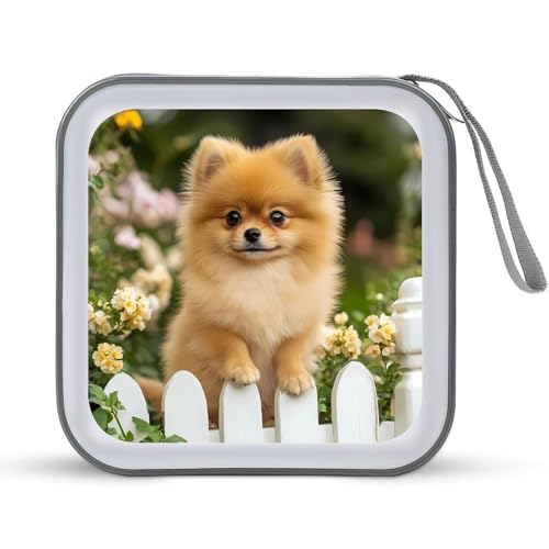Funny Pomeranian Dog CD Case Plastic DVD Case Holder Wallet Disc Storage Organizer for Car Travel