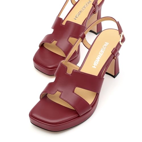 Image of ROSERWISH Womens Platform Heeled Sandals, Open Square Toe Chunky Heels, Strappy Sandals for Women, Leather Insole Dress Shoes for Prom Weeding Bride Party 3.5 inch