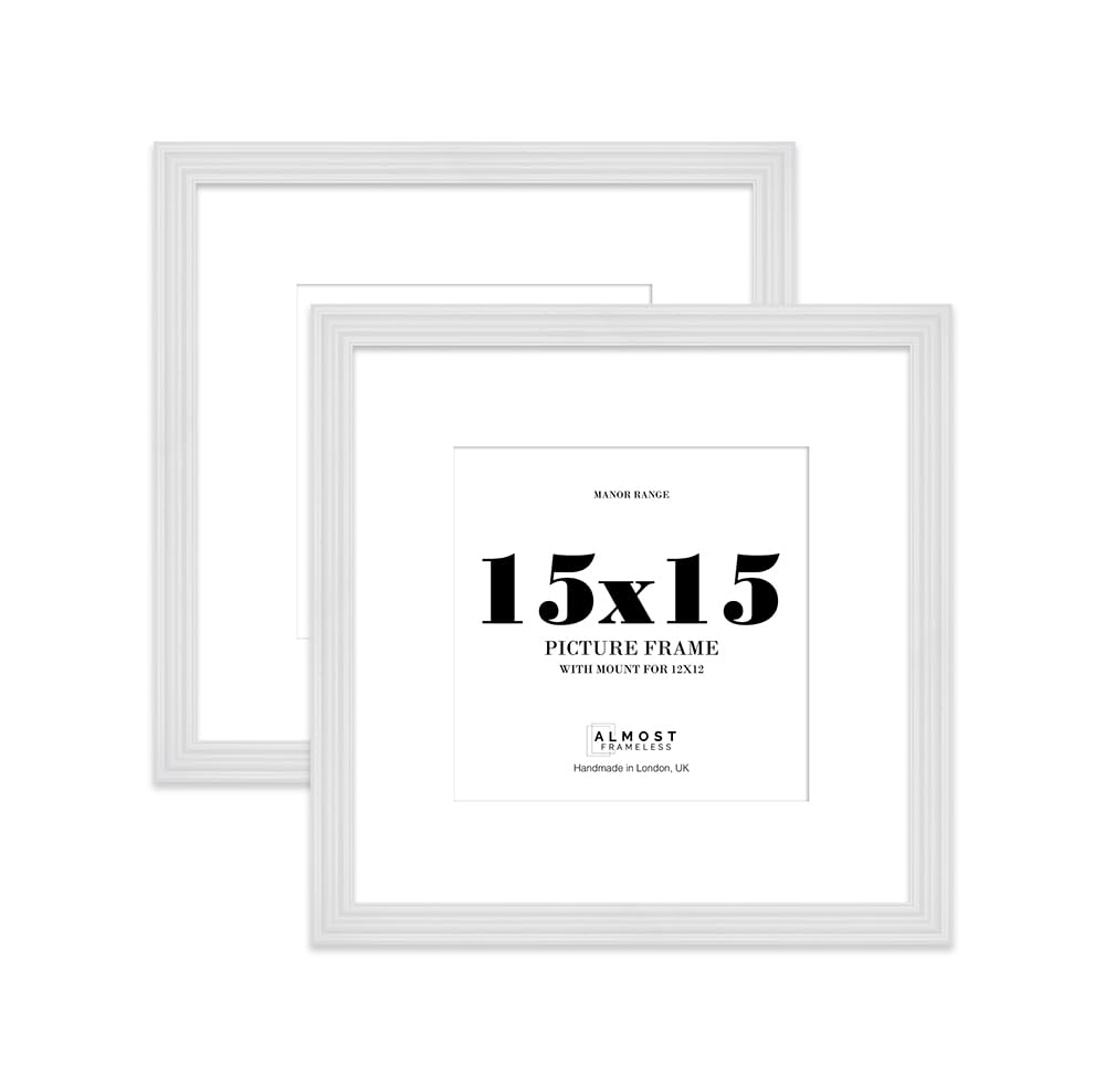 15x15" White Picture Frame - 15x15" Square Frame with 12x12" Mount for 15x15"/12x12" Pictures Classic Style Antique-Inspired Home Accessories, 2 Pack