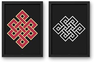 wood Endless Knot Vastu Frame | Vastu Painting for Business Growth & Prosperity | Tibetan Feng Shui Decor | Positive Energy Wall Art | 10 x 13 inch (set of 2)